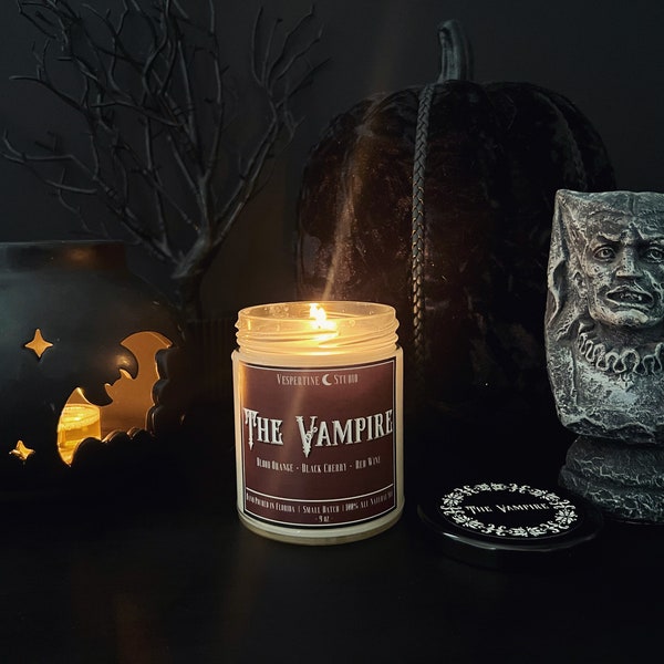 THE VAMPIRE | Scented Soy Candle | Blood Orange Black Cherry and Red Wine | 9 oz candle | Vampire Gift | Dracula | Horror | Halloween Decor