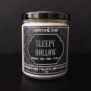 SLEEPY HOLLOW | Scented Soy Candle | Pumpkin, Spice, Smoke, Vanilla | 9 oz candle | Bookish candle | Washington Irving | Halloween Candle