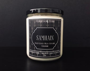 SAMHAIN | Scented Soy Candle | Fallen Leaves Cinnamon Pecan and Cedarwood | 16 oz candle | Witch Gift | Pagan Decor | Halloween Candle