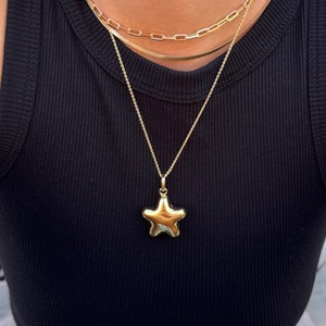 Bubble Star Necklace | 14K Gold Filled 40mm Puffed Pendant