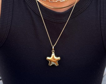 人気ブランド新作豊富 Big Star Stainless Chain Oval Pendant Star Puffed Necklace ネックレス