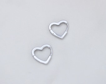 24k White Gold Filled Heart Huggies Silver Minimalist Huggies Silver Hoops