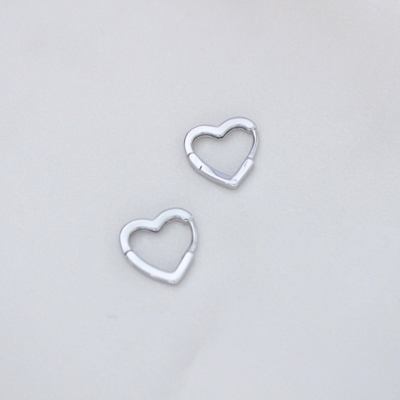 24k White Gold Filled Heart Huggies Silver Minimalist Huggies Silver Hoops