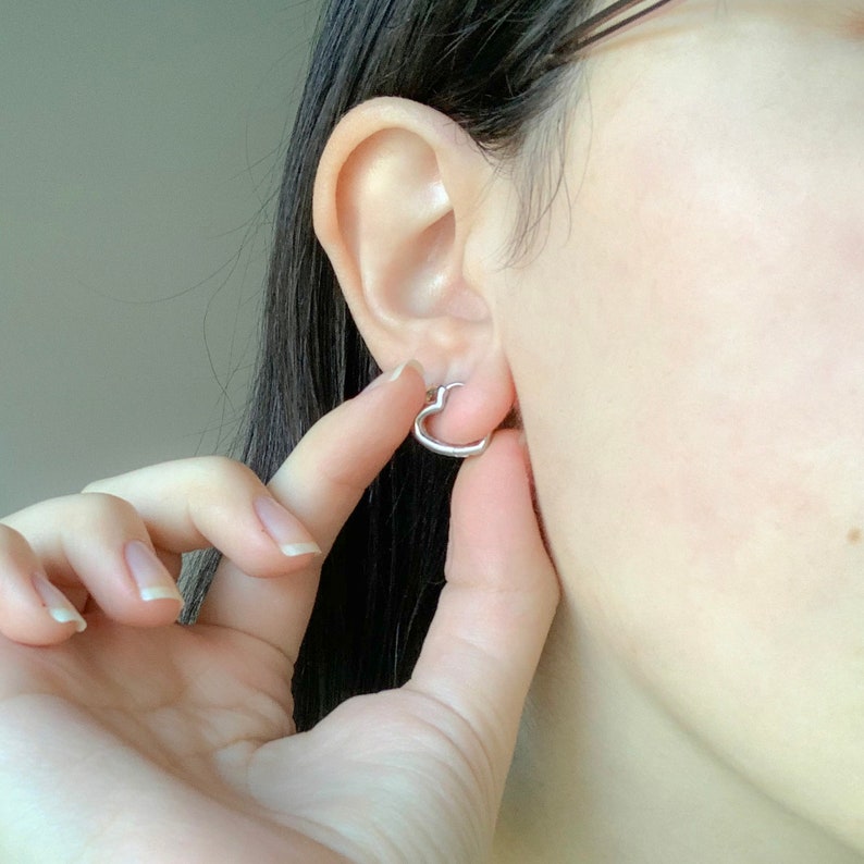 24k White Gold Filled Heart Huggies Silver Minimalist Huggies Silver Hoops