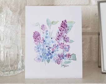 Carte de vœux aquarelle de fleurs lilas