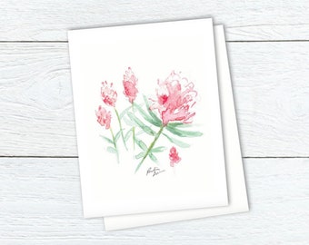 Pink floral watercolour greeting card