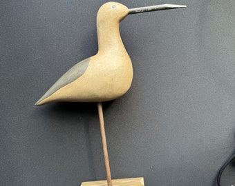 Handmade Wooden Shore Bird - Hand Carved Coastal Decor - Unique Wood Carving - Beach House Decoration - Rustic Nautical Bird Sculpture