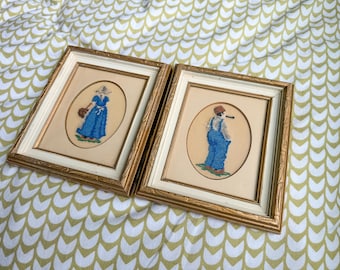 Vintage Framed Dutch Needlepoint Art: 1970s Petit Point Pair