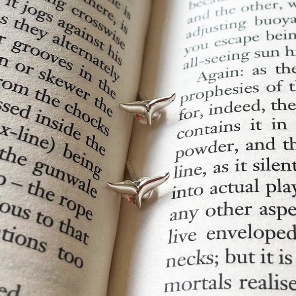 Moby Dick - 'I Know Not All That May Be Coming' Whale Tail Stud Earrings - Sterling Silver - Bookish Jewellery - Gifts For Book Lovers