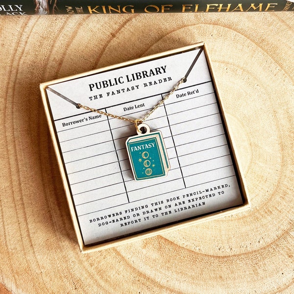 Collar de libro "El Lector de Fantasía" - Madera de arce de origen responsable - Joyería literaria - Regalos para amantes de los libros - Regalo literario