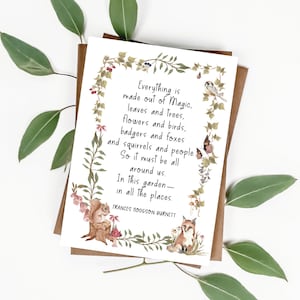 Le jardin secret - carte de citation littéraire « Tout est fait de magie » - Frances Hodgson Burnett - respectueux de l'environnement - recyclé - carte livresque