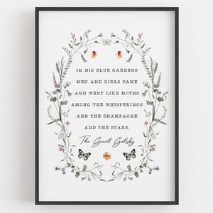 The Great Gatsby - &#39;Like Moths Among The Whisperings&#39; Literary Print - F. Scott Fitzgerald - Eco-Friendly - Gifts For Book Lovers