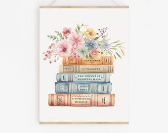 Bronte Sisters Book Stack Print - Wuthering Heights - Jane Eyre - Agnes Grey - Eco-Friendly - Gifts For Book Lovers - Literary Gifts