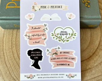 Pride and Prejudice Sticker Sheet - Jane Austen - Eco-Friendly Paper Stickers - Literary Gift - Gifts For Book Lovers