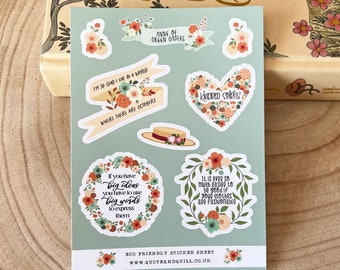 Anne of Green Gables Sticker Sheet - L. M. Montgomery - Eco-Friendly Paper Stickers - Literary Gift - Gifts For Book Lovers