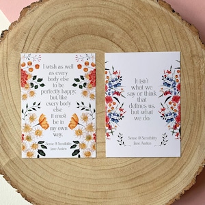 Carte postale sens et sensibilité - Jane Austen - respectueux de l'environnement - citation littéraire - livresque - cadeaux pour les amateurs de lecture