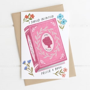 Orgueil et préjugés - carte de citation littéraire « Je préfère infiniment un livre » - Jane Austen - respectueux de l'environnement - recyclé - carte livresque