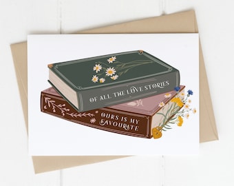 Our Love Story Book Stack Card - Bookish Card - Romantic Card - Book Lovers - Valentine's / Anniversary Card - Eco-Friendly - Recycled