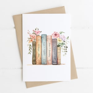 Carte Jane Austen pour pile de livres - Orgueil et préjugés - Emma - Persuasion - Respectueux de l'environnement - Recyclée - Carte livresque - Cadeau pour amoureux des livres