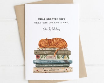 Charles Dickens - 'The Love Of A Cat' Literary Quote Card - Eco-Friendly - Recycled - Bookish Card