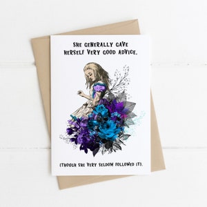 Les Aventures d'Alice au pays des merveilles - carte citation littéraire « très bons conseils » - Lewis Carroll - respectueux de l'environnement - carte recyclée - carte livresque
