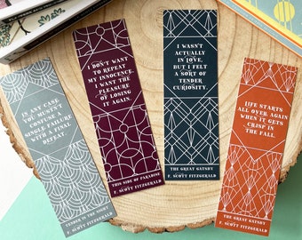 F. Scott Fitzgerald - Jazz Age Bookmarks - Great Gatsby - This Side of Paradise - Tender Is The Night - Gifts For Book Lovers - Eco-Friendly