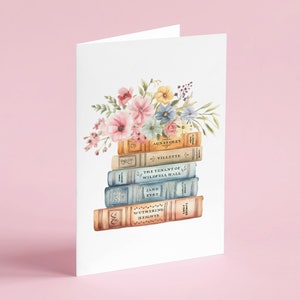 Carte de pile de livres des soeurs Bronte - Wuthering Heights - Jane Eyre - Agnes Gray - Respectueux de l'environnement - Recyclé - Carte livresque - Cadeau pour amoureux des livres