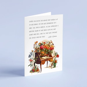 Petite femme - carte de citation littéraire « écrivant son roman » - carte pour écrivains - respectueux de l'environnement - recyclé - carte livresque