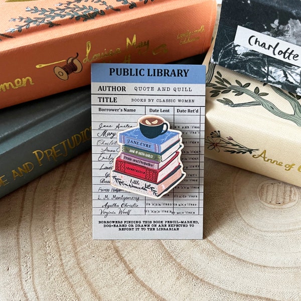 Books By Classic Women Wooden Pin - Jane Eyre - Anne of Green Gables - Pride and Prejudice - Little Women - Frankenstein - Book Lovers