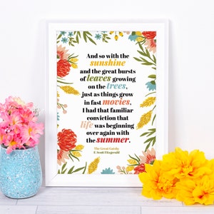 The Great Gatsby - &#39;And So With The Sunshine&#39; Literary Print - F. Scott Fitzgerald - Eco-Friendly