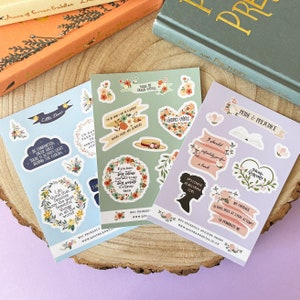 Literary Sticker Sheet Set - Pride and Prejudice / Anne of Green Gables / Little Women - Eco-Friendly Paper Stickers - Literary Gift