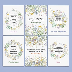 Cartes postales des soeurs Bronte - Mini impressions - Jane Eyre - Wuthering Heights - locataire de Wildfell Hall - cadeaux pour les lecteurs - citations de livres