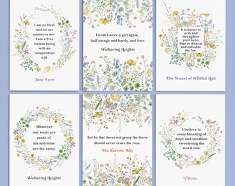 Bronte Sisters Postcards - Mini Prints - Jane Eyre - Wuthering Heights - Tenant Of Wildfell Hall - Gifts For Readers - Book Quotes