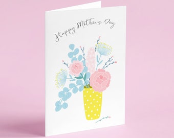 Happy Mother's Day Flowers Card - Recycled - Eco-Friendly - Card for Mum / Step Mum - Blank Inside