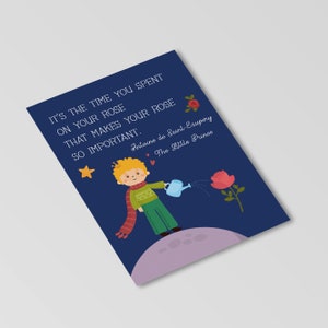Le Petit Prince - Carte postale « Le temps que vous avez passé sur votre rose » - Antoine de Saint-Exupéry - Citation de livre - Cadeau pour amateur de livres - Respectueux de l'environnement