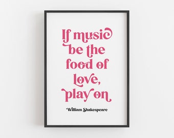 Noche de Reyes - 'Si la música es el alimento del amor' Impresión digital - Fondo blanco - William Shakespeare - Impresión de cita literaria - Descargar
