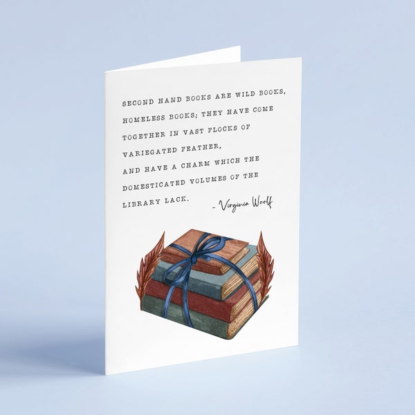 Virginia Woolf - 'Second Hand Books Are Wild Books' Literary Quote Card - Eco-Friendly - Recycled Card - Bookish Card