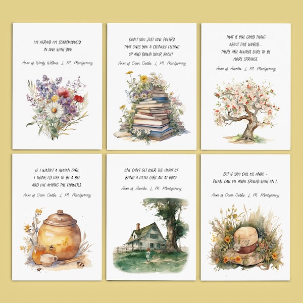 Anne Shirley Postcards - Mini Prints - Anne of Green Gables - Anne of Avonlea - L. M. Montgomery - Gifts For Readers - Book Quotes