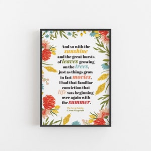 The Great Gatsby - &#39;And So With The Sunshine&#39; Literary Quote Print - F. Scott Fitzgerald - Digital Download