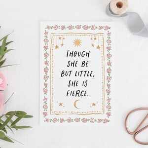 Le Songe d'une nuit d'été - carte citation littéraire « She Is Fierce » - William Shakespeare - respectueux de l'environnement - recyclé - carte livresque