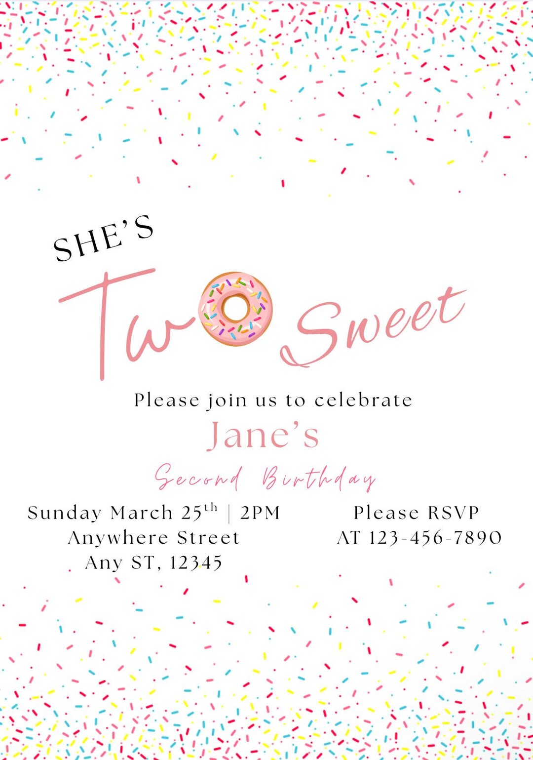 Two Birthday Invite Two Sweet Birthday Invite | 2nd Birthday Party - Etsy