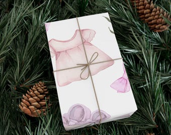 Blumen-Babyparty-Geschenk-Verpackung | Aquarell rosa Kleid Muster | Patel Baby Geschenkpapier