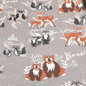 Capa de almofada cinza Hello Bear, capa de troca de floresta, capa de almofada de floresta, animais da floresta, roupa de cama de floresta, capa de almofada de troca