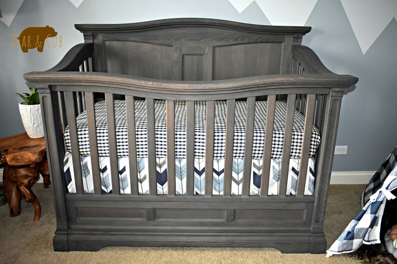 Checkered Fitted Crib Sheet Knitted Plaid Navy Crib Sheet Rustic Crib Sheet Woodland Nursery Bedding