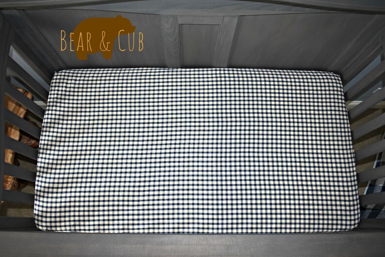 Checkered Fitted Crib Sheet Knitted Plaid Navy Crib Sheet Rustic Crib Sheet Woodland Nursery Bedding