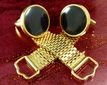 Classy Onyx Wedding Cufflinks Vintage gold plate mesh cuff links Formal Wear Jewelry tuxedo accessory gentleman gift