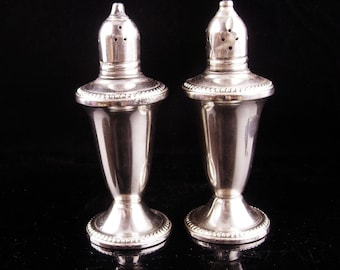 Victorian sterling Salt Pepper Shaker set - vintage sterling set - tall fancy design - Duchin marked sterling -  vintage silver wedding gift