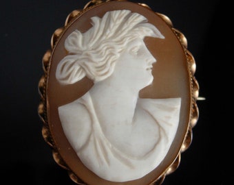 Genuine Cameo Brooch antique victorian yellow gold filled Vintage Figural Women Gift for mom anniversary