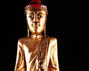 Vintage Chinese Buddha - 17" tall Statue - Sakyamuni God - Diety - Buddhism idol - Tibetan Religious Shrine -  gold sculpture