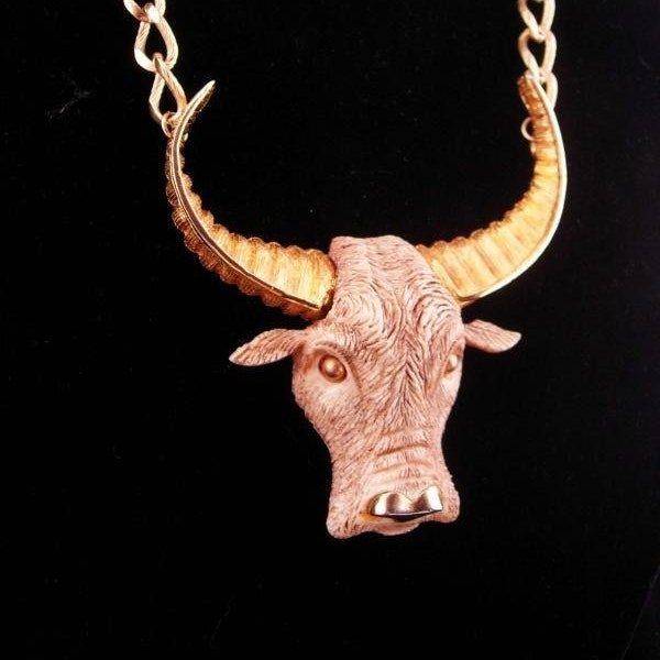 Razza Texas Bull Necklace / Vintage Western Cowboy necklace / Rancher / Birthday gift for men or women / designer signed / Longhorn Steer